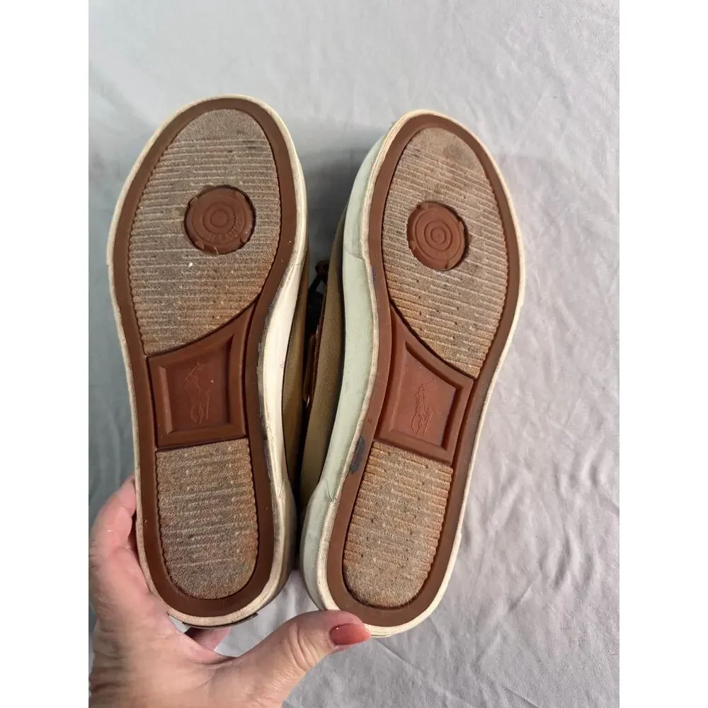 Polo Ralph Lauren Rylander Mens 8D Tan Canvas Leather Boat Shoes Preppy
